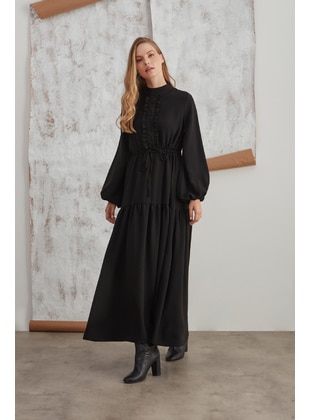 Black - Multi - Modest Dress - MIZALLE