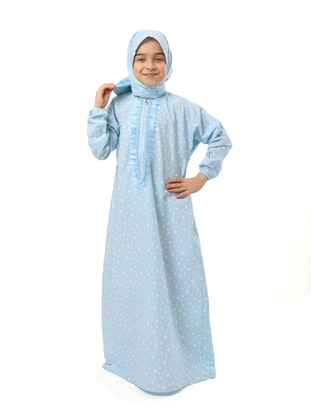 Printed Girl'S Prayer Dress With Practical Zipper - Blue