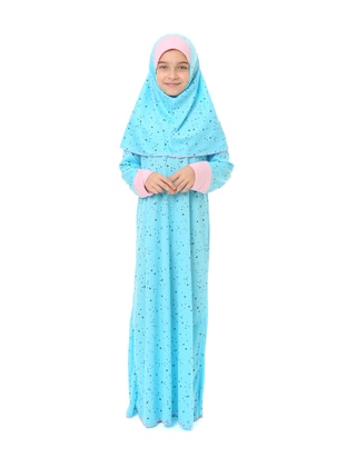 Girl's Prayer Gown Turquoise With Star Patterned Cuffs
