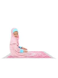 3-Piece Prayer Dress For Girls With Prayer Rug Star Patterned Sleeve Cuffs Pink