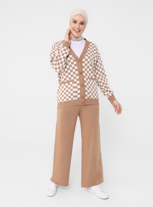 Camel - Checkered - Unlined - Knit Suits - Benin