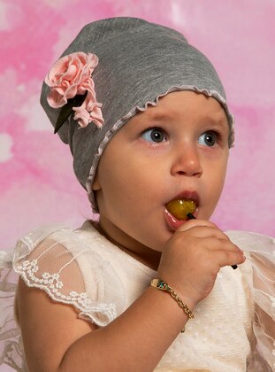 Floral - Unlined - Gray - Beanie - Babydora