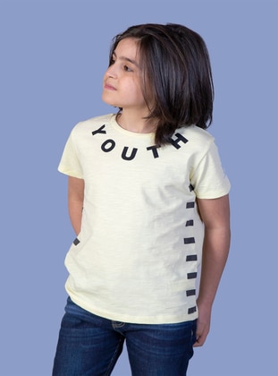 Printed - Crew neck - Unlined - Yellow - Boys` T-Shirt - Toontoy