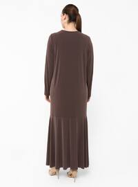 Brown - Unlined - Crew neck - Plus Size Dress