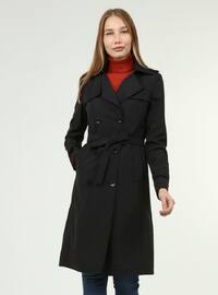 Black - Fully Lined - Double-Breasted - Trench Coat