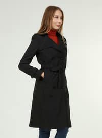 Black - Fully Lined - Double-Breasted - Trench Coat