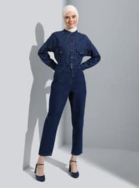 Denim - Cotton - Navy Blue - Denim Trousers