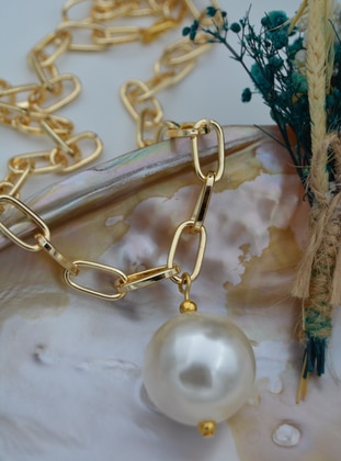 Giant Pearl Necklace Gold Color