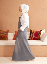 Unlined - Gray - Denim - Skirt Overalls