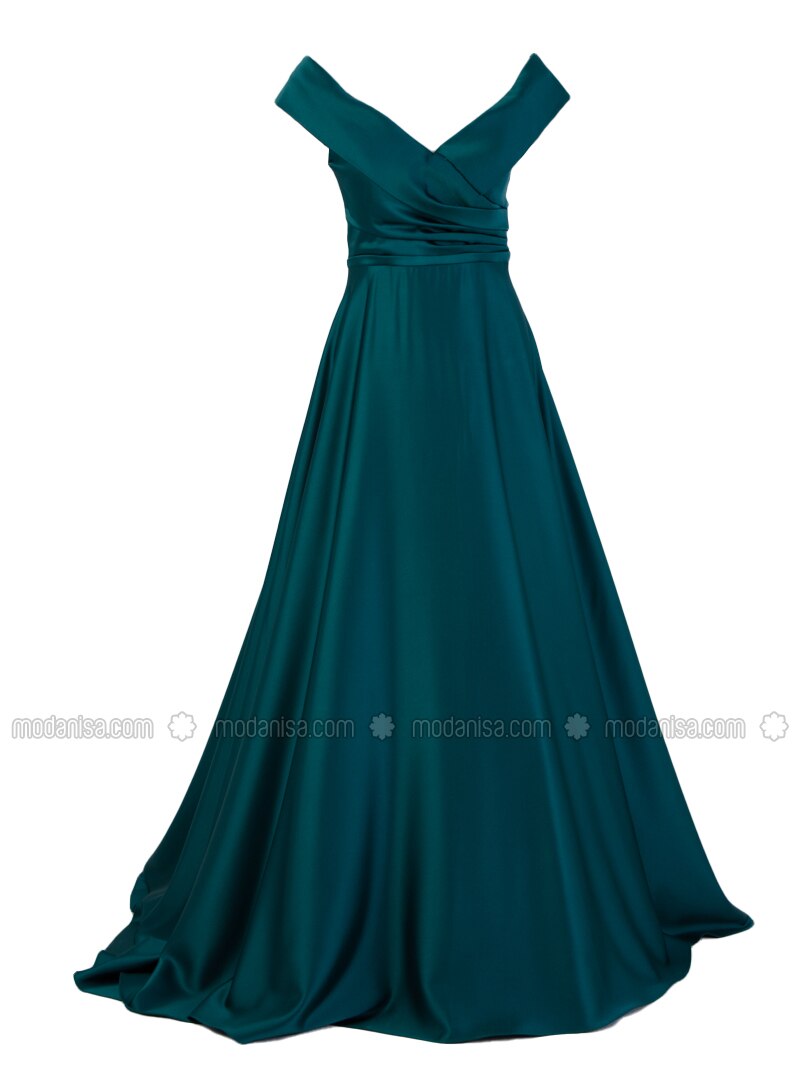 Half Lined - Green - Boat neck - Evening Dresses