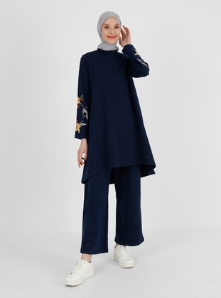 Tracksuit Set With Embroidered Sleeves Navy Blue