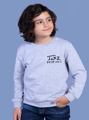 Boy's Printed Sweatshirt Gray Melange