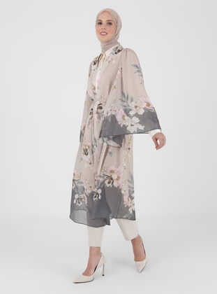 Unlined - Floral - Gray - Powder - Kimono - Refka
