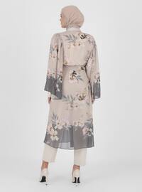 Unlined - Floral - Gray - Powder - Kimono