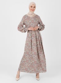 Gray - Salmon - Shawl - Round Collar - Unlined - Viscose - Modest Dress