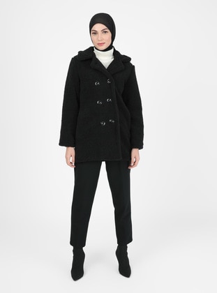 Plush Detailed Coat Black