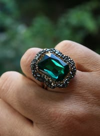 Handmade Ring Green With Crystal Stones