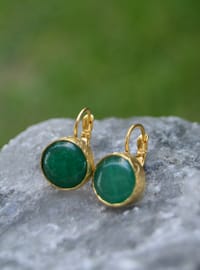 Green Stone Gold Earrings Green