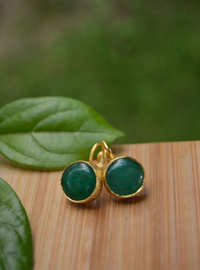 Green Stone Gold Earrings Green