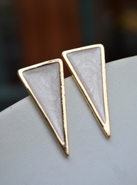 Enameled Triangle Earrings - Beige