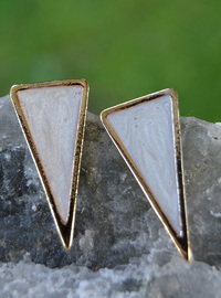 Enameled Triangle Earrings - Beige