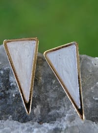 Enameled Triangle Earrings - Beige