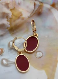 Gold Plated Oval Earrings Burgundy