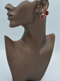 Gold Plated Oval Earrings Burgundy