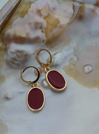 Gold Plated Oval Earrings Burgundy