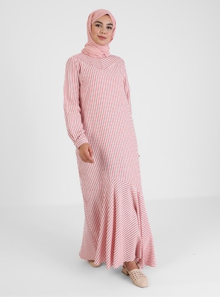 Striped Modest Dress Rose Color