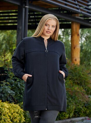 Black - Plus Size Trench coat - RMG XXL