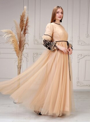 Nude - Fully Lined - Polo neck - Modest Evening Dress