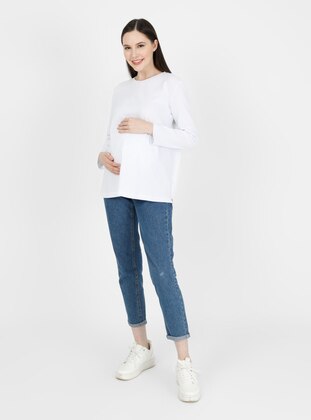 White - Crew neck - Maternity Blouses Shirts - Gaiamom