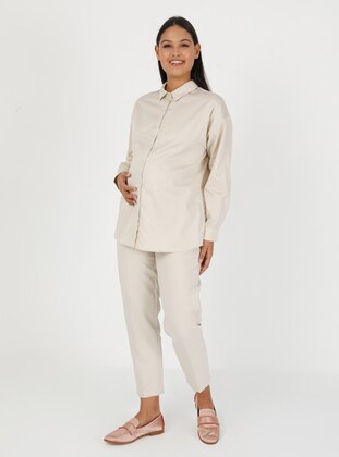 Beige - Point Collar - Maternity Blouses Shirts - Gaiamom