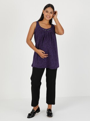 Purple - Crew neck - Maternity Tunic / T-Shirt - Gaiamom