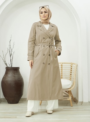 Beige - Fully Lined - Shawl Collar - Trench Coat - Neways