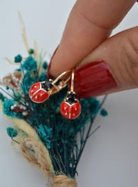Ladybug Enamel Earrings Gold