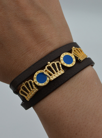 Multi-Row Leather Bracelet Gold Detail Multi-Color