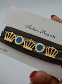 Multi-Row Leather Bracelet Gold Detail Multi-Color