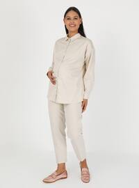 Beige - Point Collar - Maternity Blouses Shirts