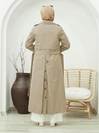 Beige - Fully Lined - Shawl Collar - Trench Coat