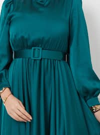 Green - Unlined - Crew neck - Modest Evening Dress
