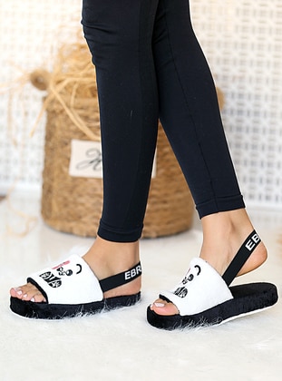 Multi - Sandal - White - Black - Home Shoes - Pembe Potin
