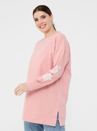 Beige - Dusty Rose - Cotton - Plus Size Sweatshirts - Alia