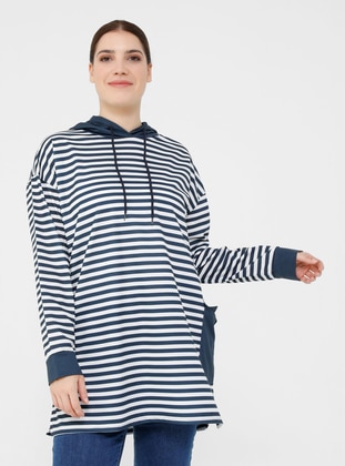 White - Navy Blue - Plus Size Sweatshirts - Alia