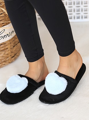 Sandal - Blue - Black - Home Shoes - Pembe Potin