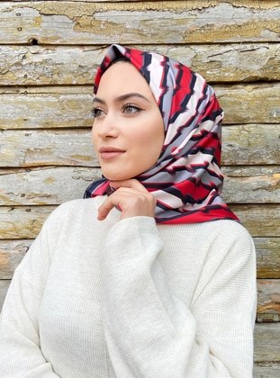 Gray - Red - Printed - Scarf - Mapolien
