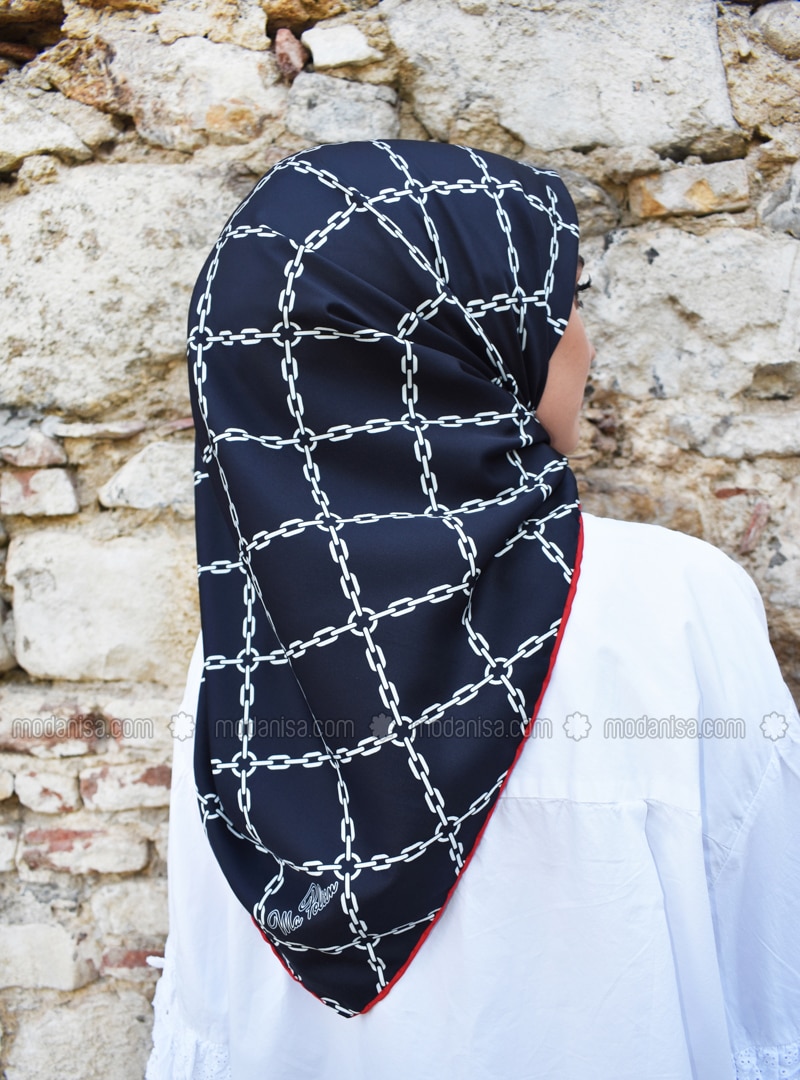 Blue Stone Patterned Head Scarf