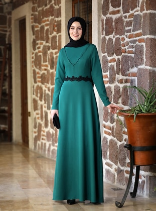 Emerald - Crew neck - Unlined - Crepe - Modest Dress - Elben Moda