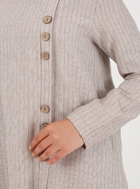 Natural Fabric Button Detailed Striped Tunic Mink